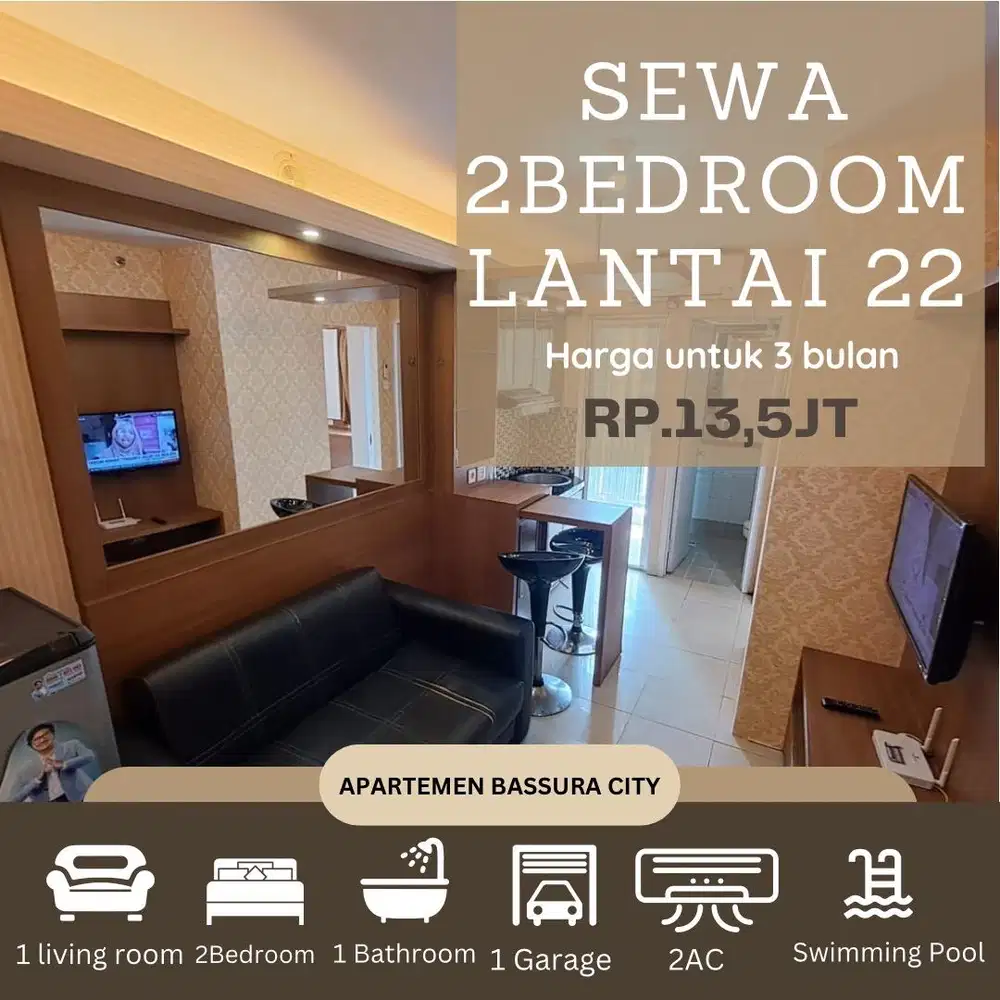2 kamar full furnish sewa fasilitas terlengkap apartemen bassura city
