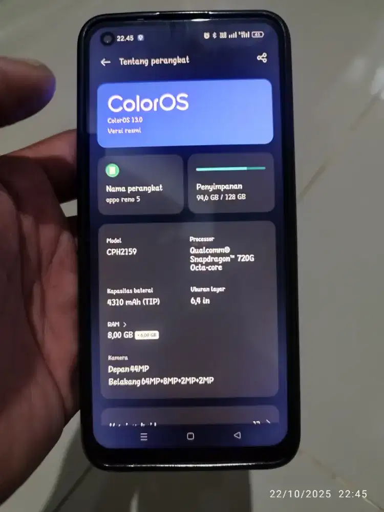 Dijual hp oppo reno5 8/128 fulset