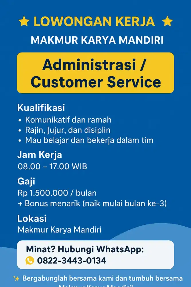 Dibutuhkan admin/ customer service