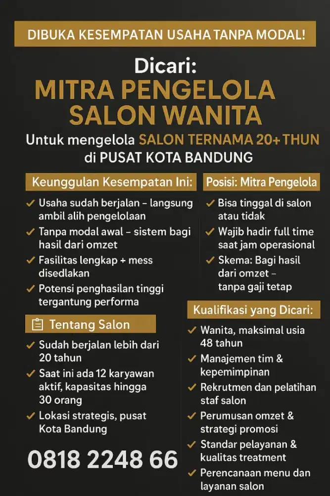 Lowongan Pekerjaan Mengelola Salon Ternama