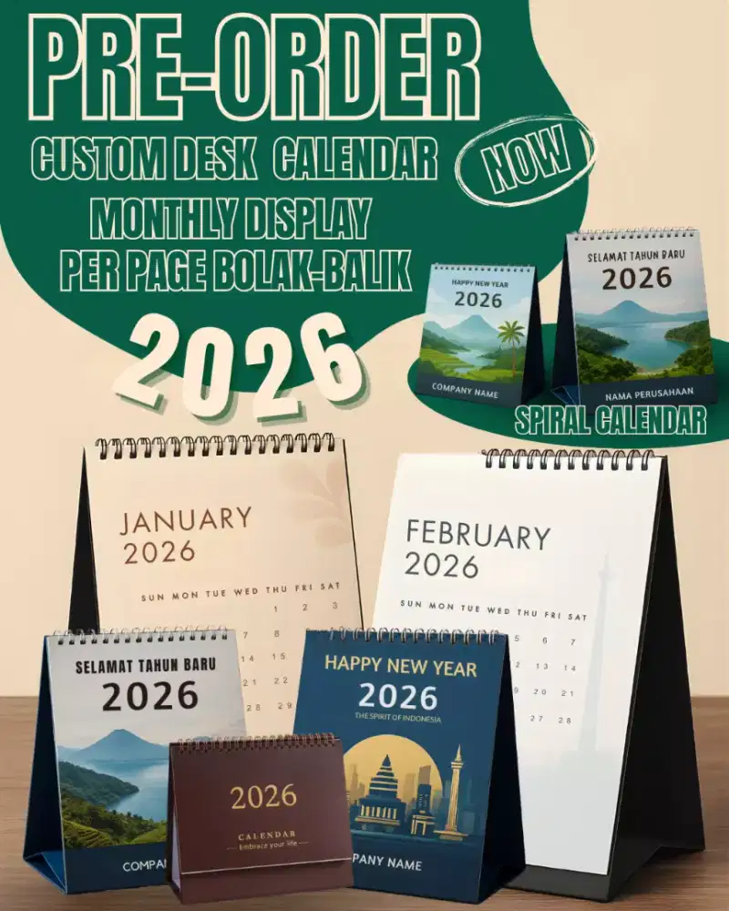 Pre-Order Kalender Duduk Custom 2026 | Cocok untuk Perusahaan Instansi