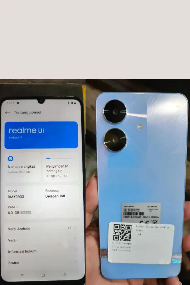 Realme note60 Ram 6GB memori 128GB