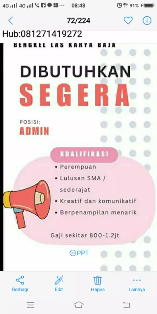 Di butuhkan wanita admin bengkel