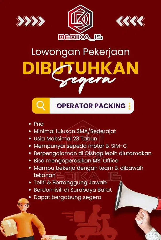 Saya membutuhkan karyawan laki-laki