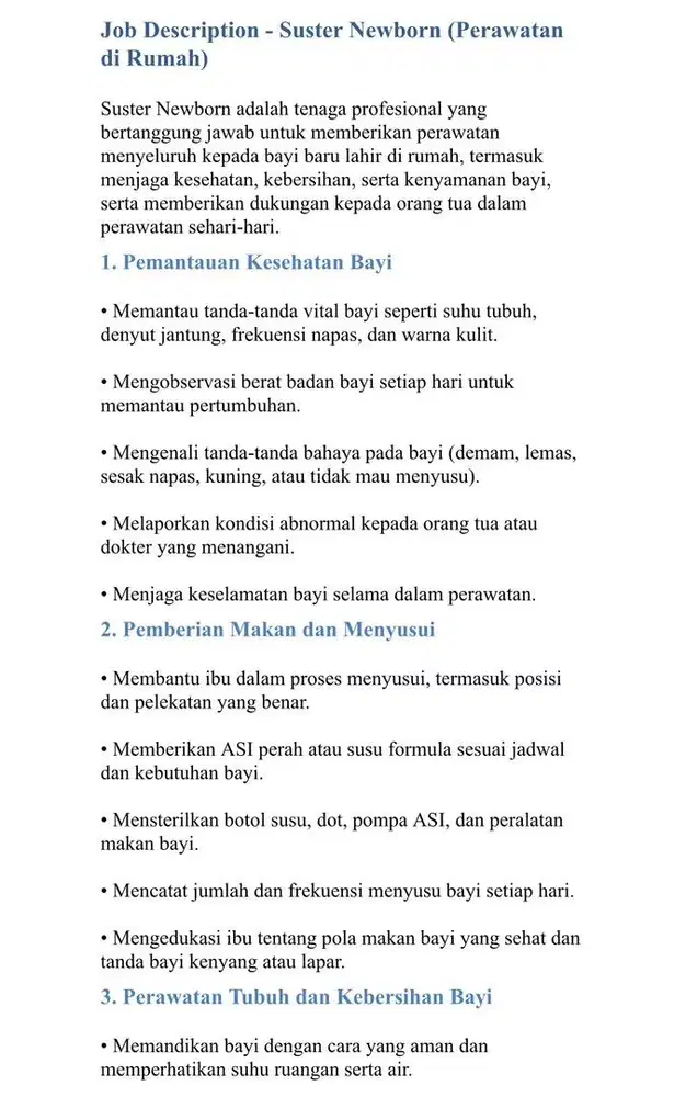 Dicari Suster Newborn/Suster Pasca