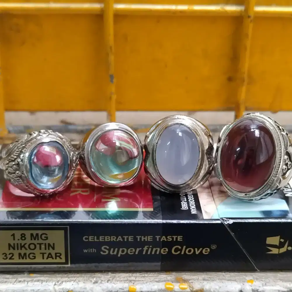 Batu permata fluorite biru langit baturaja wulung sepaket cincin
