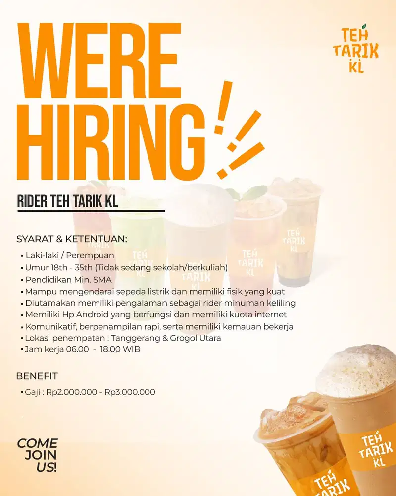 Dibutuhkan Rider keliling untuk Teh Tarik KL