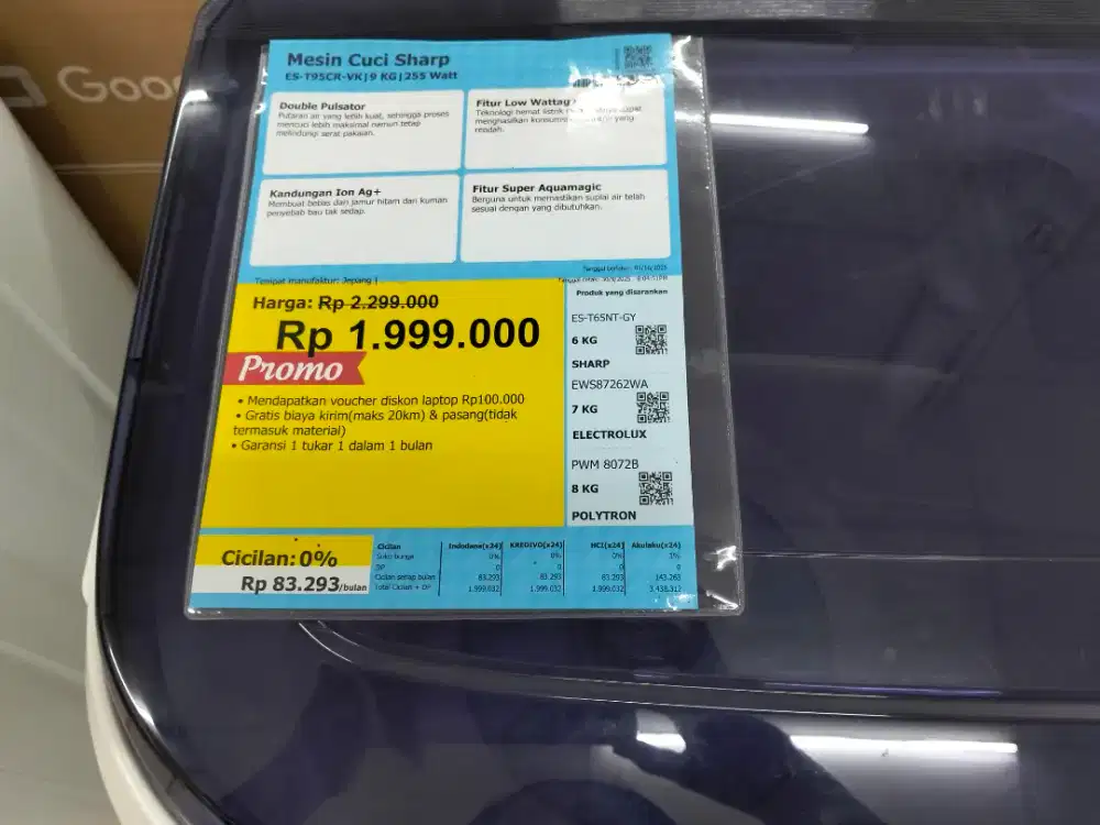 MESIN CUCI SHARP 9KG PROMO HOMECREDIT