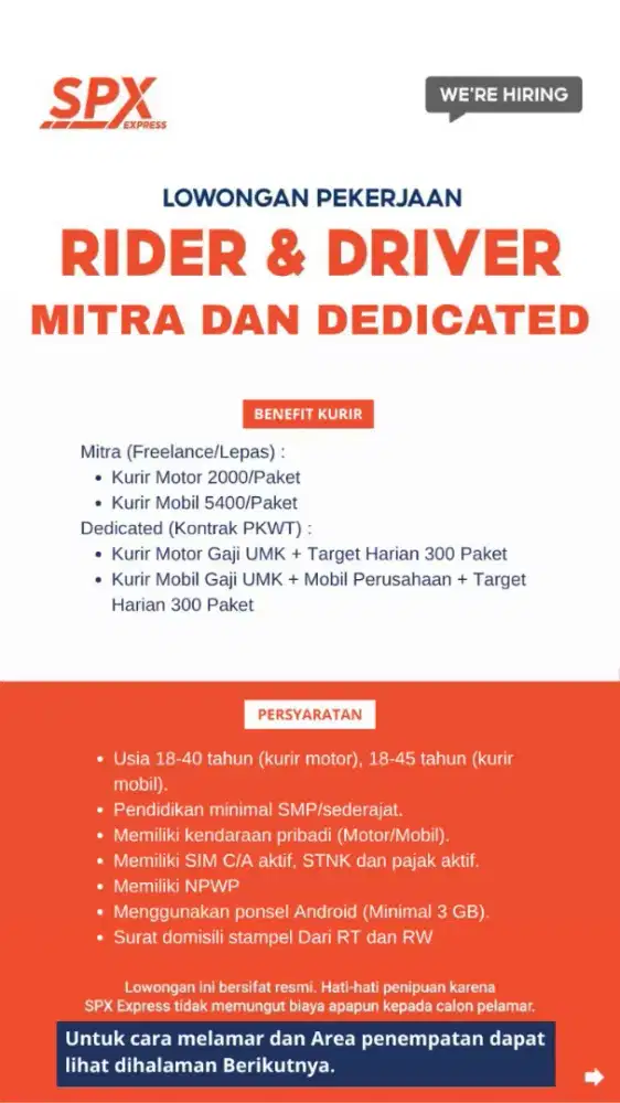 Lowongan Kerja Kurir Motor dan Kurir Mobil