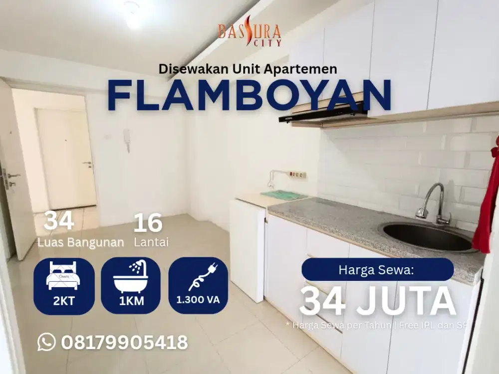 Sewa 2BR semi furnished tower Flamboyan ada kitchen set call Maula