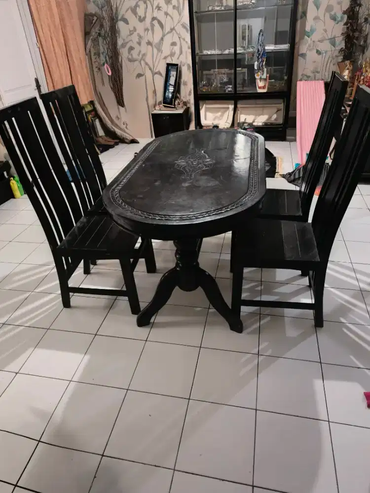 Meja makan set bahan kayu Jati