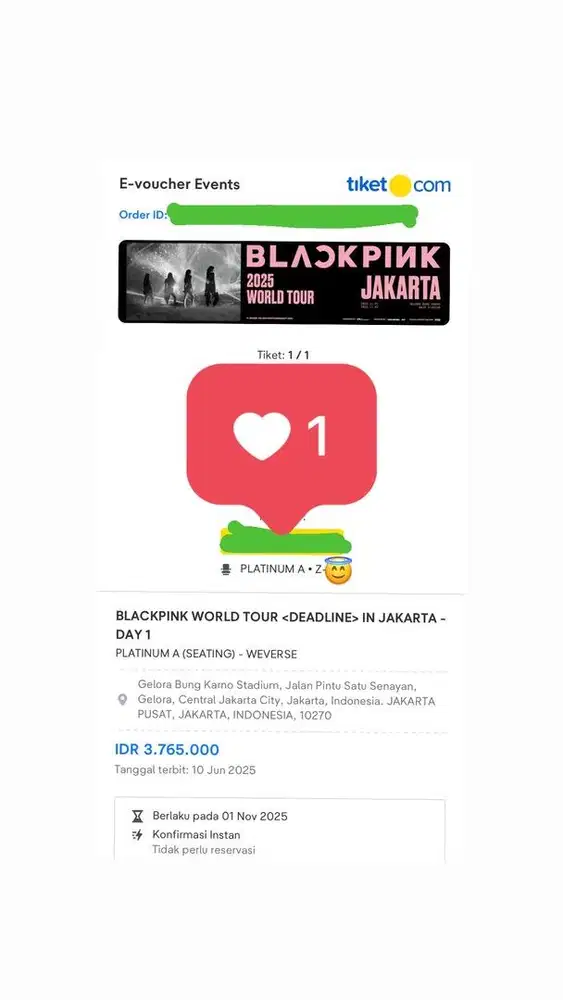 Tiket Blackpink Deadline Day-1 Platinum A