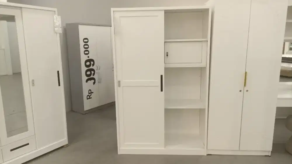 Lemari Steel XR Sliding Wardrobe 2 Door White