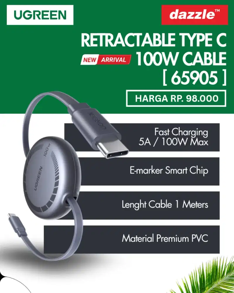 UGREEN RETRACTABLE 100W CABLE TYPE C (65905)