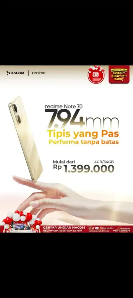 HP REALME NOTE 70 BATREI 6000 MAH HANYA 1JUTAAN AJA