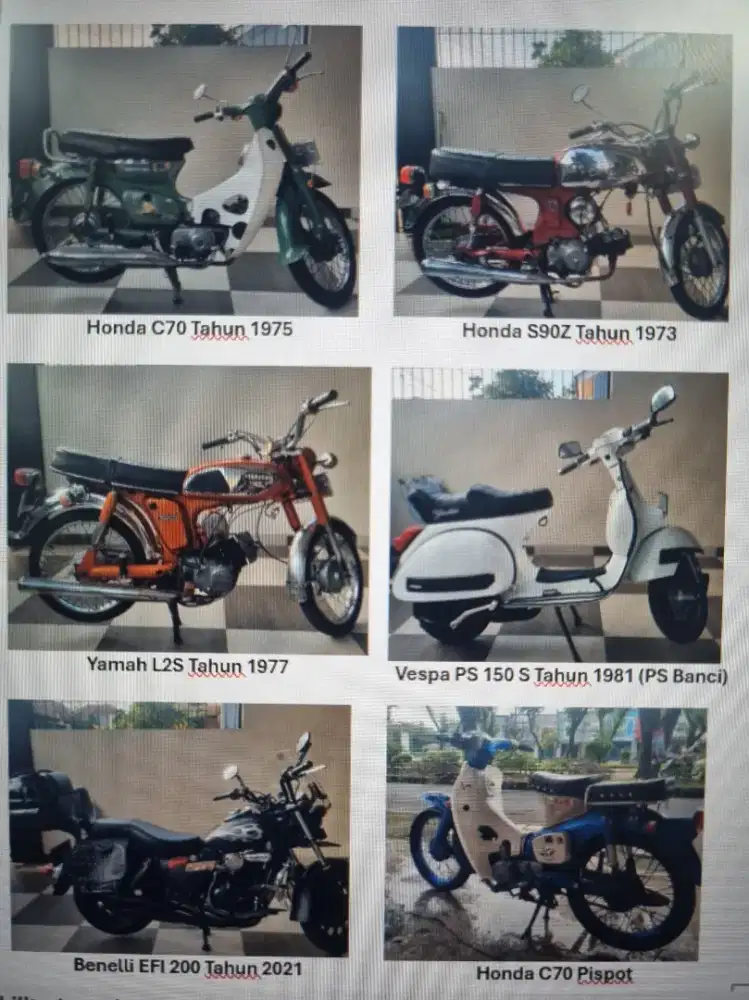 Jual motor antik klasik C70 &  Pispot, S90Z, L2S, Vespa PS, Benelli