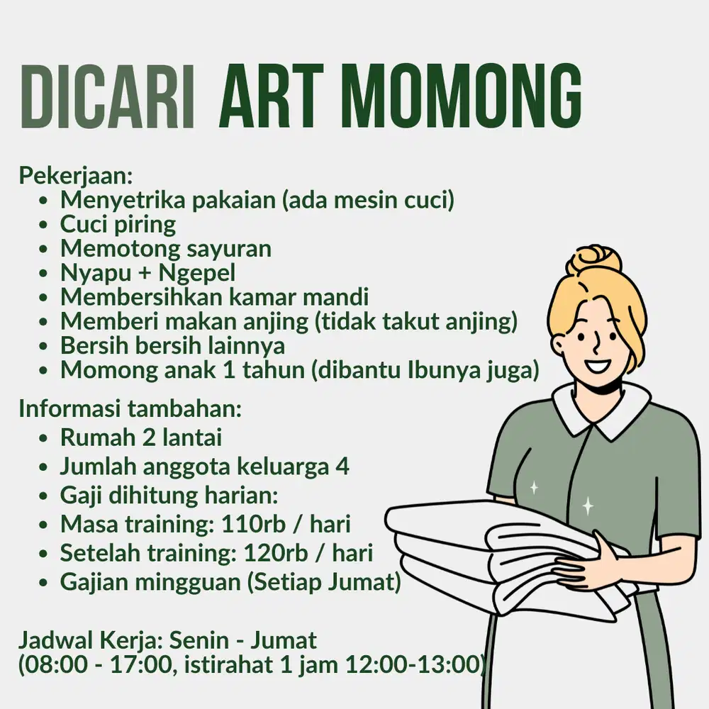 Dicari ART Momong PP (Pulang Pergi) Daerah Cibinong