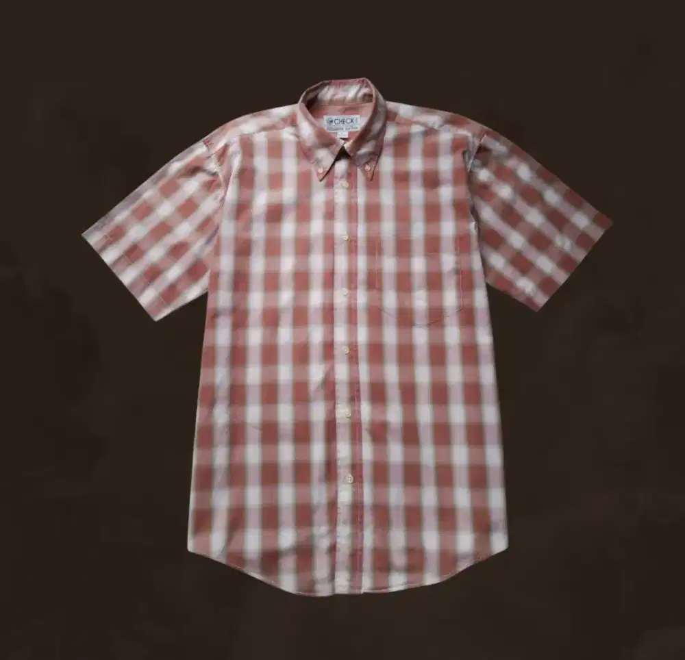 KEMEJA PENDEK CHECK MOTIF KOTAK2 COKLAT PUTIH, SIZE : L (LD116, P76)