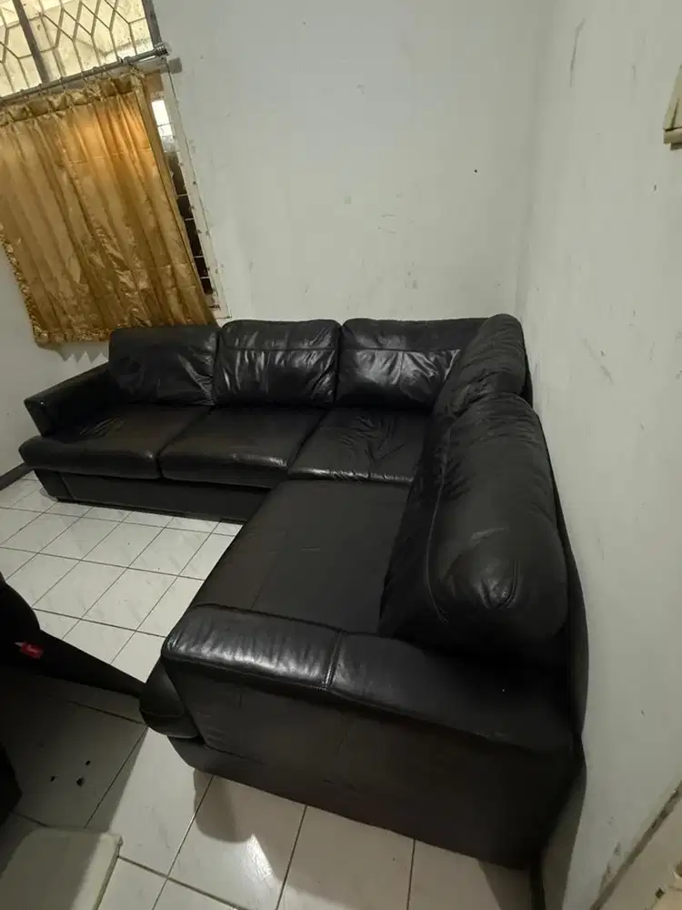 SOFA L - SHAPE LAZBOY BRAND US AMERIKA FULL LEATHER GENUINE ( KASUR )