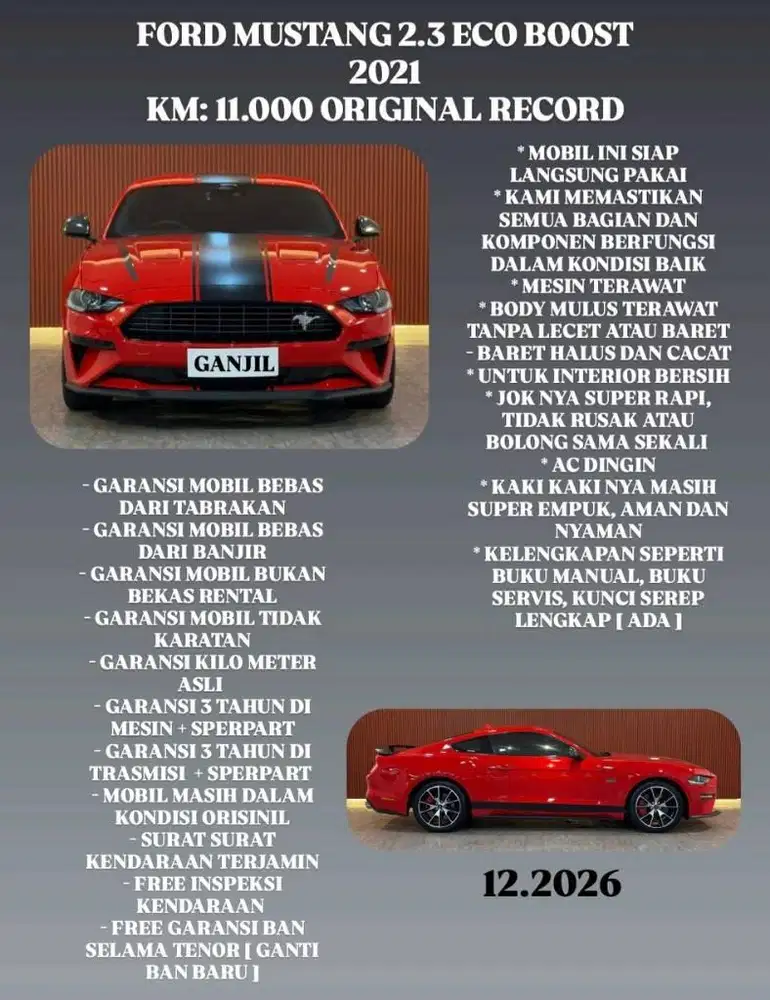 [ KM 11.000 ORIGINAL ] FORD MUSTANG 2 3 ECOBOOST 2021 AT SIAP PAKAI