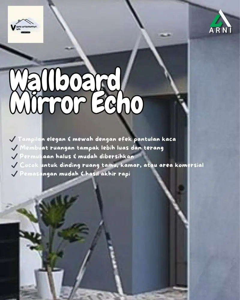 Wallboard Mirror Echo 290x122 cm – Panel Dinding Cermin Bamboo Charcoa