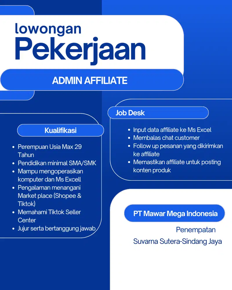 Lowongan Kerja Admin Affiliate