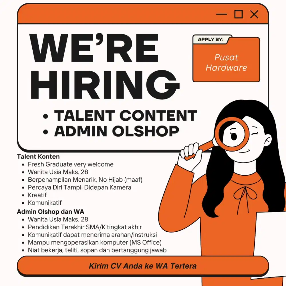 Lowongan Wanita Talent Konten dan Admin Olshop Curug Tangerang