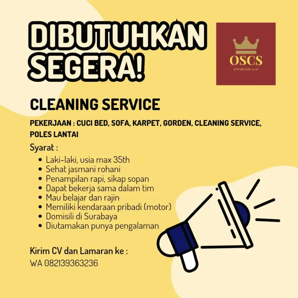 Lowongan kerja home cleaning