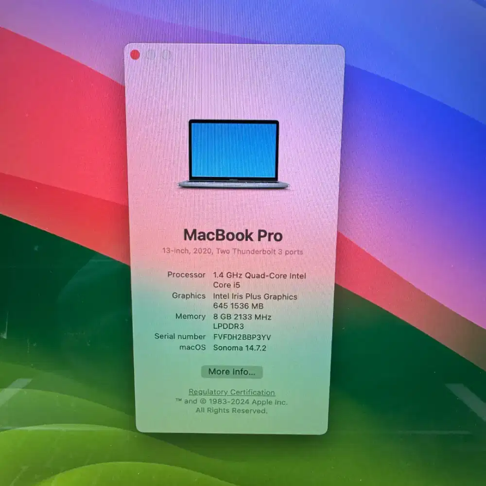 Macbook Pro 2020 Touchbar Ram 8 Ssd 256 Layar 13 inch Full set grey