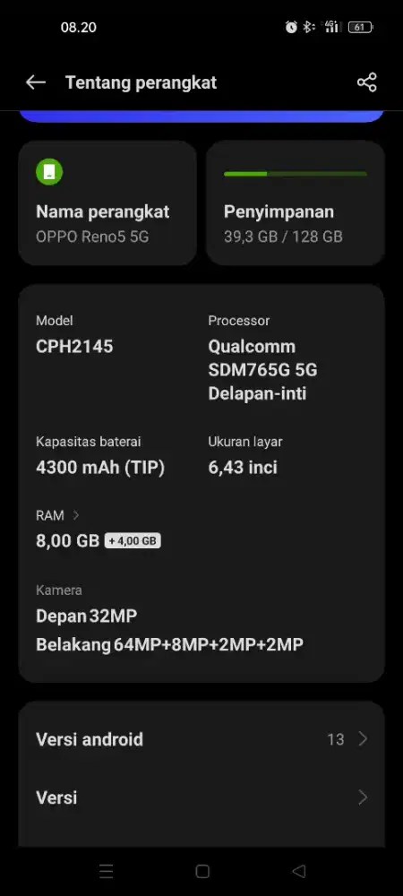 Oppo Reno5 5g normal lengkap