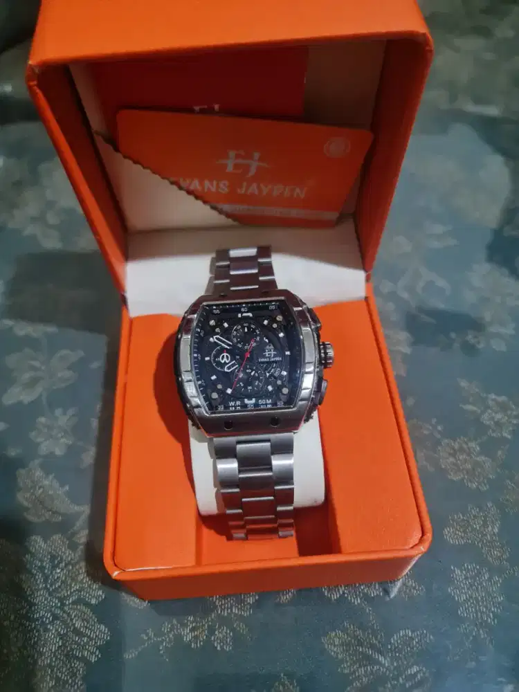 Jam evan jayden pria chrono tgl aktif rantai stainless ori mulus sby