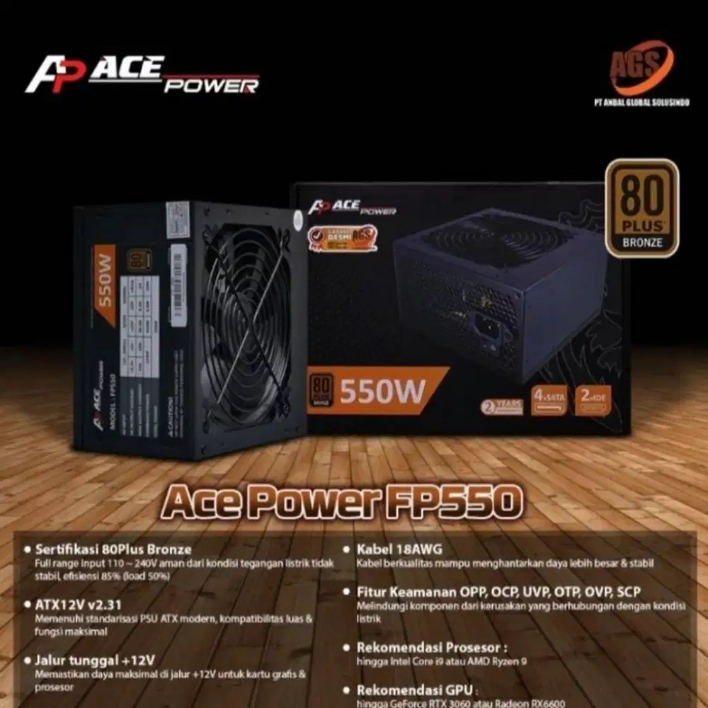 Ace Power FP550 Sertifikasi 80Plus Bronze