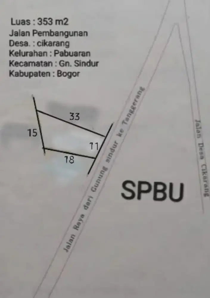 Dijual tanah sindur Bogor BISA NEGO & STRATEGIS