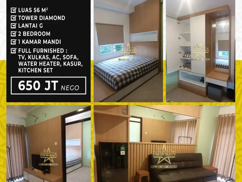 650 jt nego Dijual Apartemen Gateway Pasteur 2 bedroom lt 56m2 Fully Furnished
