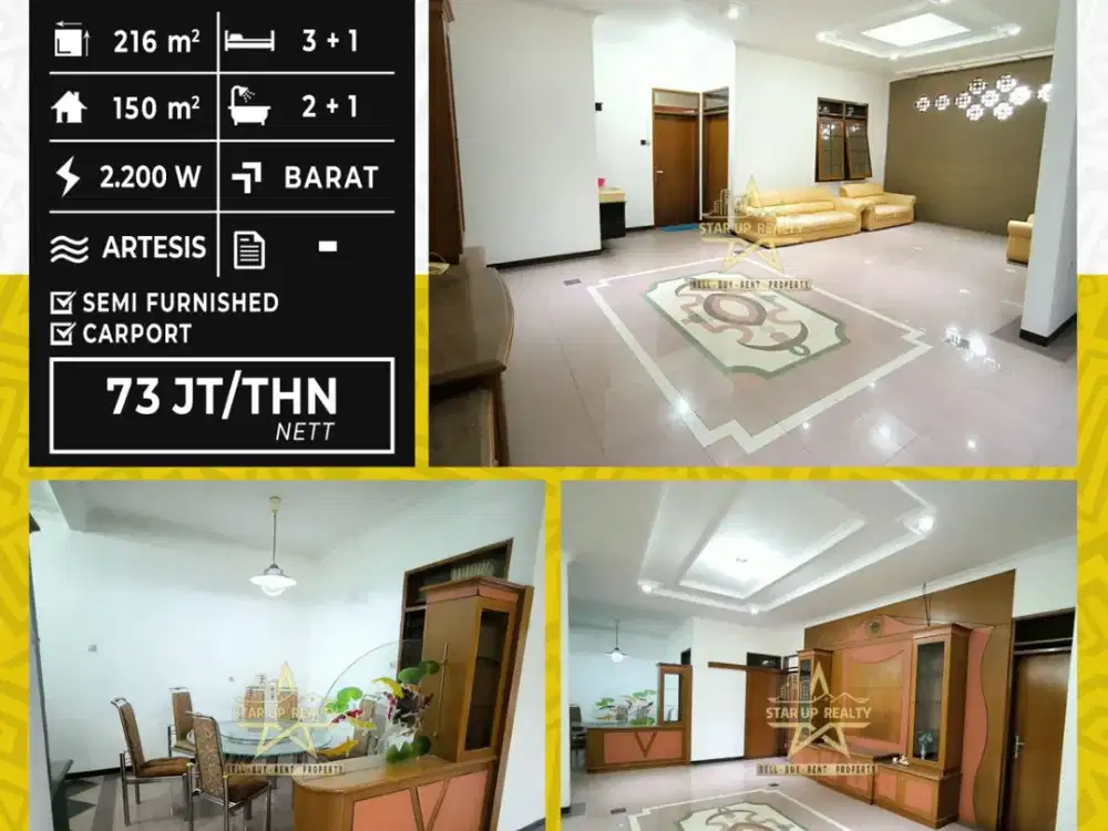 73 jt per tahun Disewakan Rumah di Kompleks Batunununggal  lt 216 lb 150 kt 3+1 km 2+1