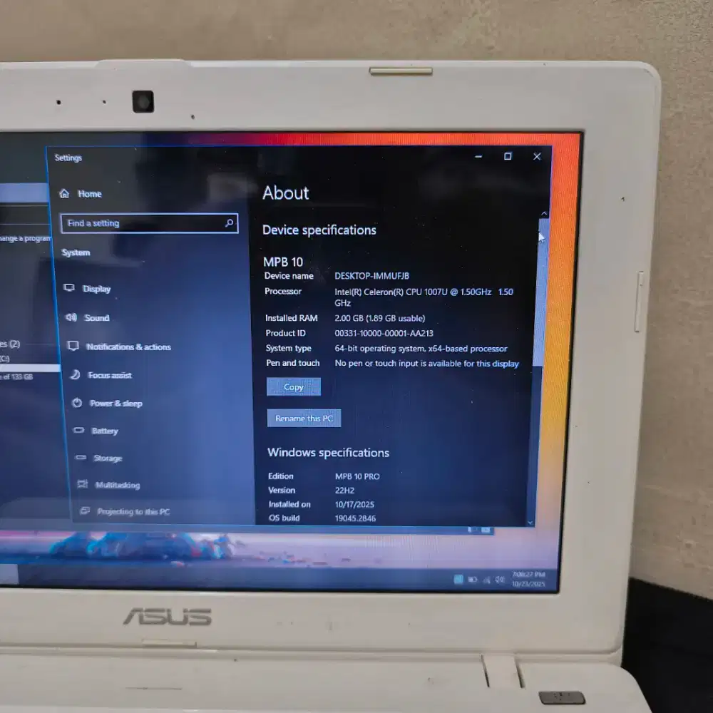 JUAL LAPTOP ASUS X200CA RAM 2GB SSD 250GB LAYAR 12 INCH SLIM
