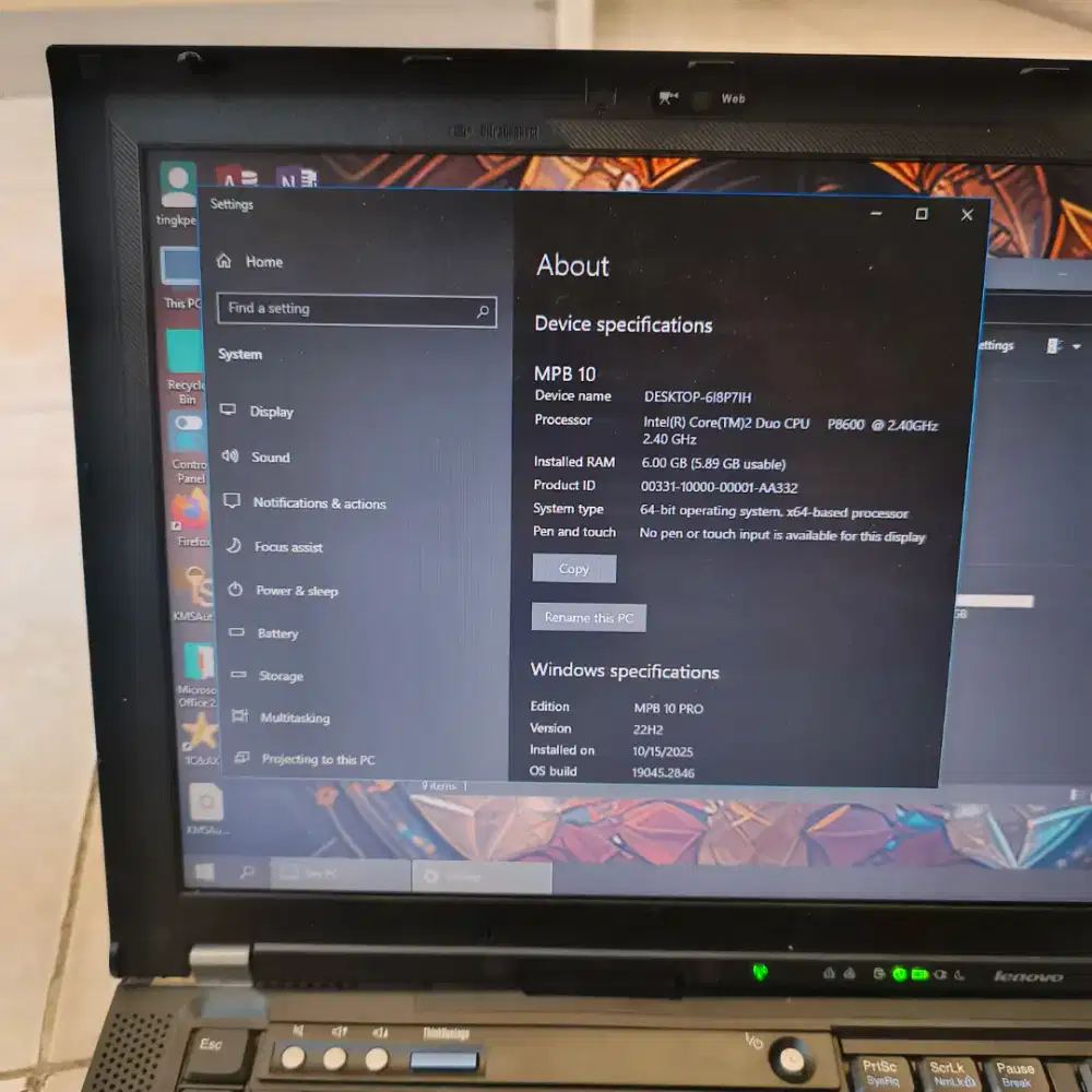 LAPTOP TIPE LENOVO THINKPAD R400 RAM 6GB SSD 128GB LAYAR 14 INCH