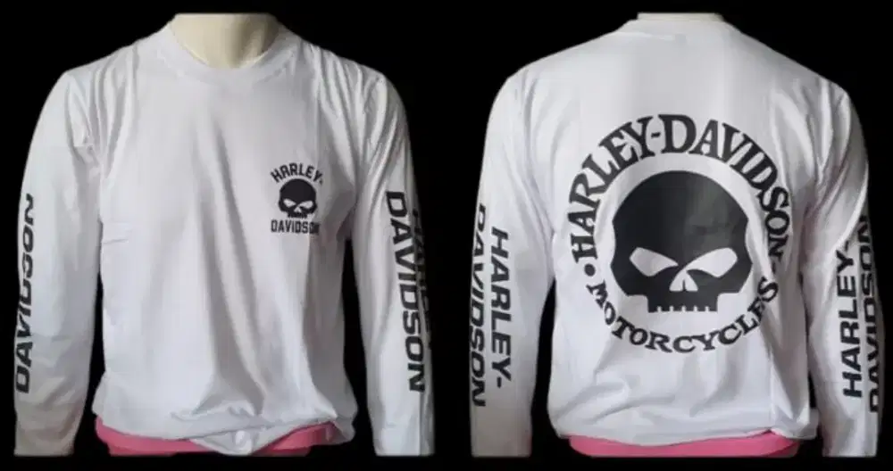 Kaos lengan panjang harley davidson putih skull premium