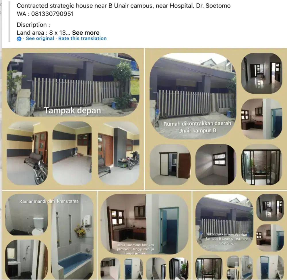 Dikontrakkan rumah dekat kampus B Unair
