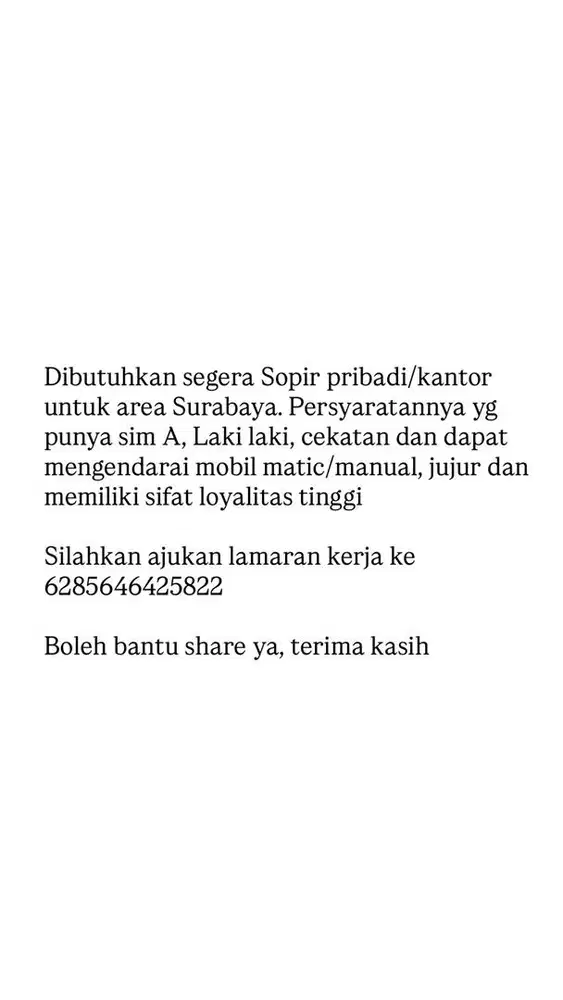 Lowongan Kerja Supir
