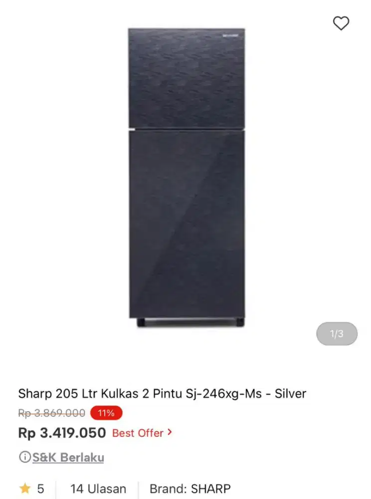 sharp 205 ltr kulkas 2 pintu