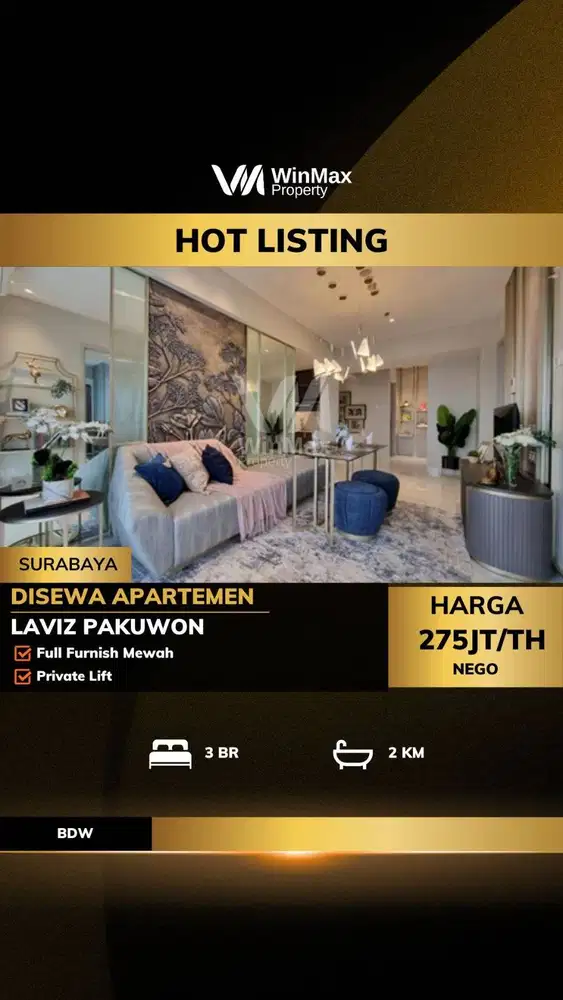 DISEWAKAN APARTEMEN Lokasi LAVIZ PAKUWON