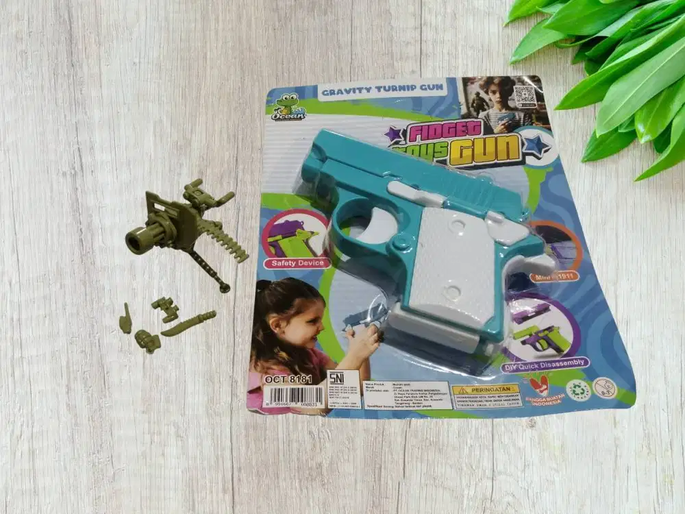 Murah 2 Mainan Fidget Pistol Anti Stress+Miniature Gatling Diorama