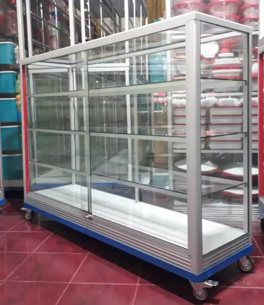 Etalase Ukuran 1,5Mx1M PAKE RODA BESAR & SIKU BESI Untuk Usaha