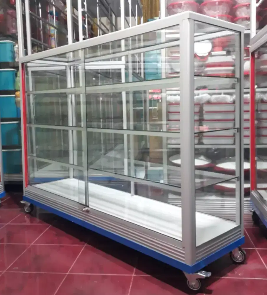 Etalase Pakai RODA BESAR & SIKU BESI Panjang 1,5M Buat Warung dll