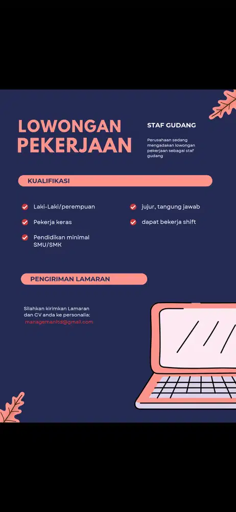 Dibutuhkan karyawan baru gudang logistic