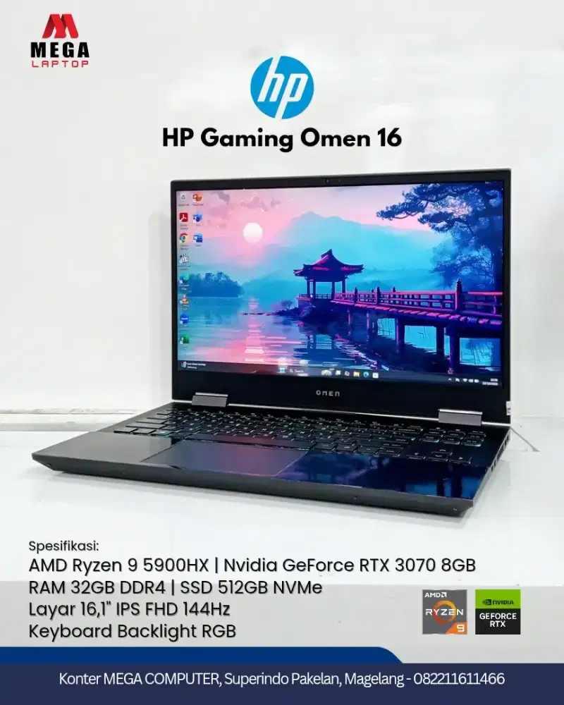 Laptop Gaming AAA HP Omen 16 Ryzen 9 RTX 3070 8GB RAM 32GB Bergaransi