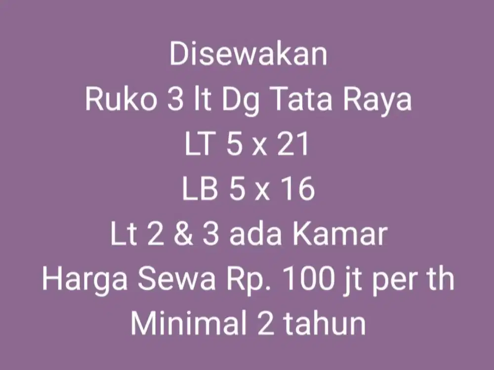 Disewakan Ruko 3 lt Jl. Dg Tata Raya, Makassar