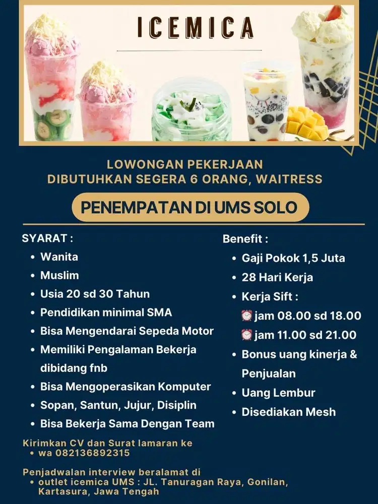 Lowongan Kerja Waitress di icemica UMS Solo