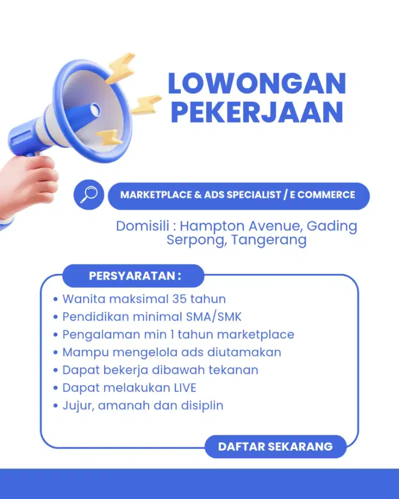 Lowongan Kerja Specialist Marketplace/ E-commerce
